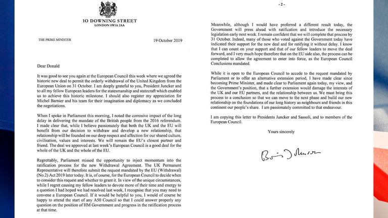 Boris Johnson wrote this signed, personal letter to Donald Tusk