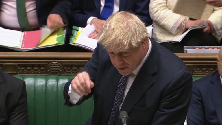 Prime Minister Boris Johnson speaks during Prime Minister&#39;s Questions in the House of Commons, London.

