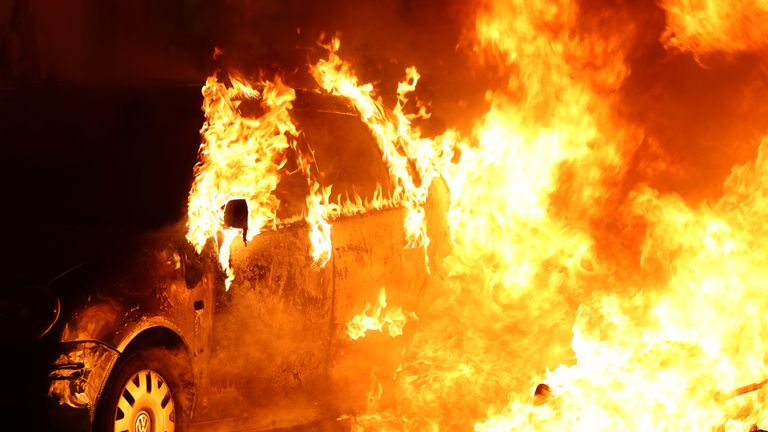 Several cars were set on fire during the protests in Barcelona