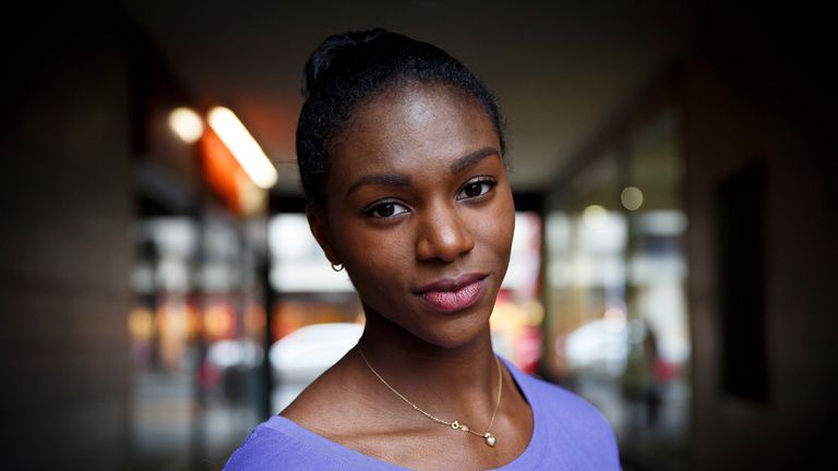 Dina Asher-Smith the British athlete who is the current World Junior Champion for 100m poses for a portrait near Charing Cross station on December 12th 2014 