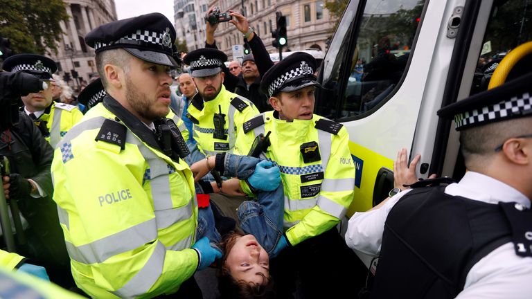 Extinction Rebellion 217 Arrested As Protesters Bring Westminster To Standstill Uk News Sky News