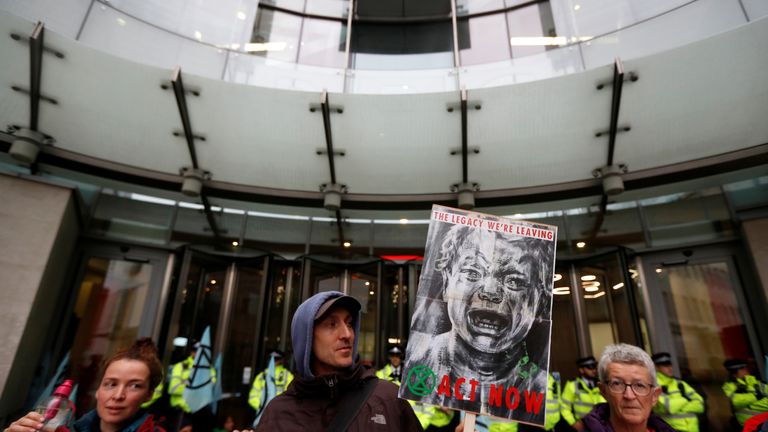 Extinction Rebellion protesters prevented staff entering BBC headquarters in London