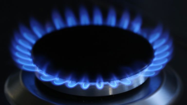 A general view of a gas hob burning 