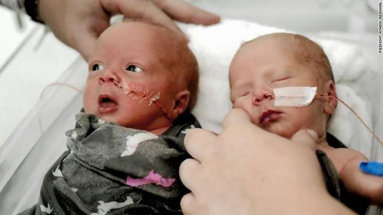 Emma and Addison were born three minutes apart. Pic: Piedmont Athens Regional Medical Center