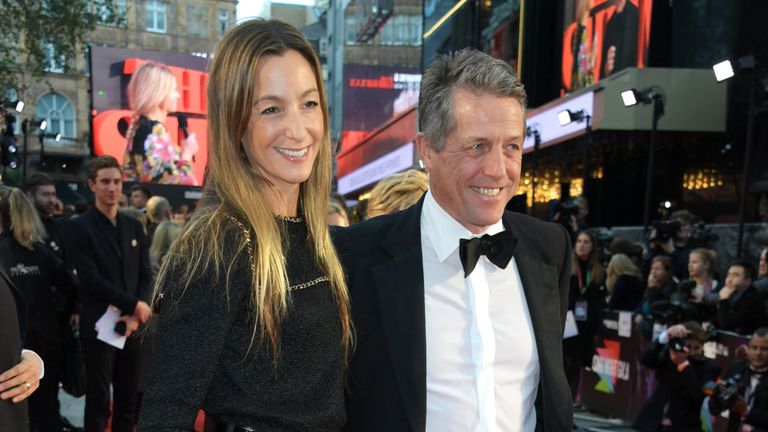 Anna Elisabet Eberstein and Hugh Grant attend the International Premiere and Closing Night Gala screening of NETFLIX&#39;s "The Irishman" during the 63rd BFI London Film Festival