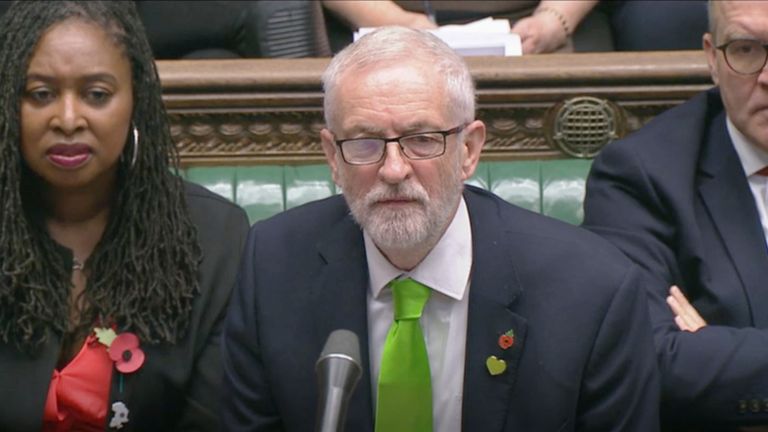 Labour leader Jeremy Corbyn speaks during Prime Minister&#39;s Questions in the House of Commons, London.