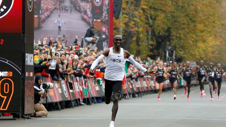 Kipchoge covered the distance in 1.59.40 - a full 20 seconds ahead of the two-hour mark