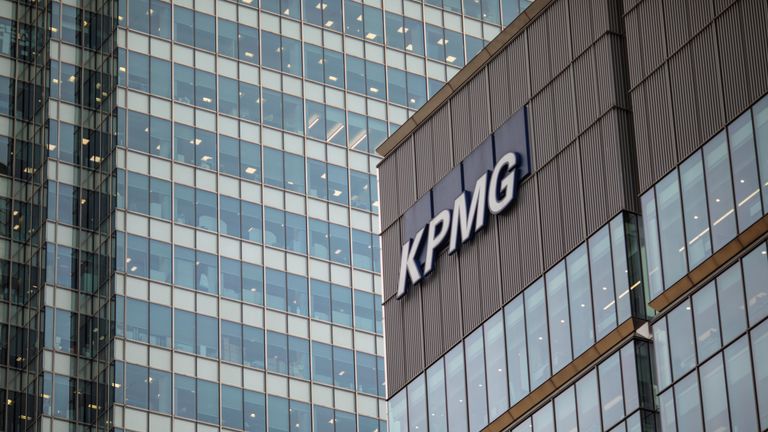 The KPMG offices stand in 15 Canada Square, Canary Wharf on October 2, 2018 in London, England