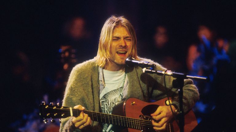 Kurt Cobain of Nirvana during the taping of MTV Unplugged at Sony Studios in New York City, 11/18/93