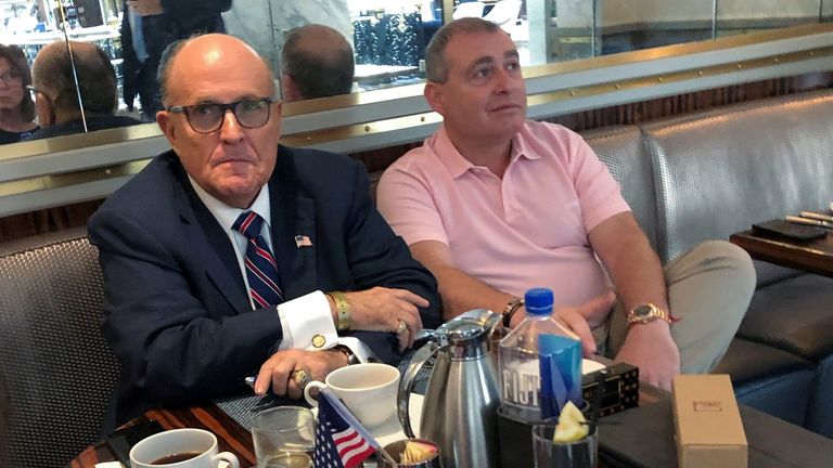 Lev Parnas pictured with Mr Trump&#39;s lawyer Rudy Giuliani 