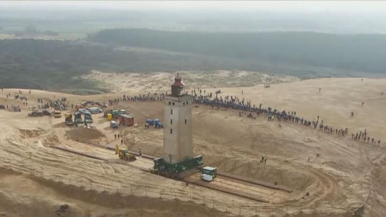 Rubjerg Knude lighthouse is moved away from cliff edge in Denmark