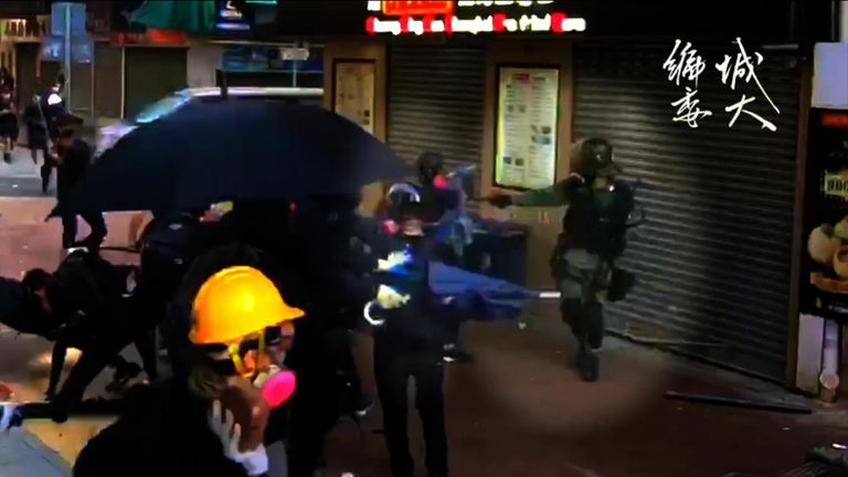 Hong Kong media reported that the protester was taken to hospital in critical condition after being shot with a live round