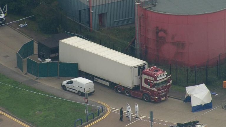 An aerial picture of the lorry being examined by police