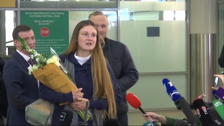 Maria Butina spoke to reporters after arriving at Moscow airport