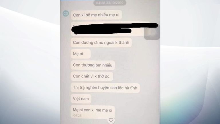 Message from apparent Vietnamese victim. Pic: Hoa Nghiem
