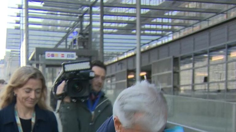 Michel Barnier told the cameras the Brexit extension had been agreed in a short meeting, then nearly slipped over as he walked away