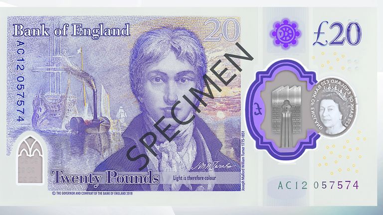 The new £20 note featuring the artist JMW Turner