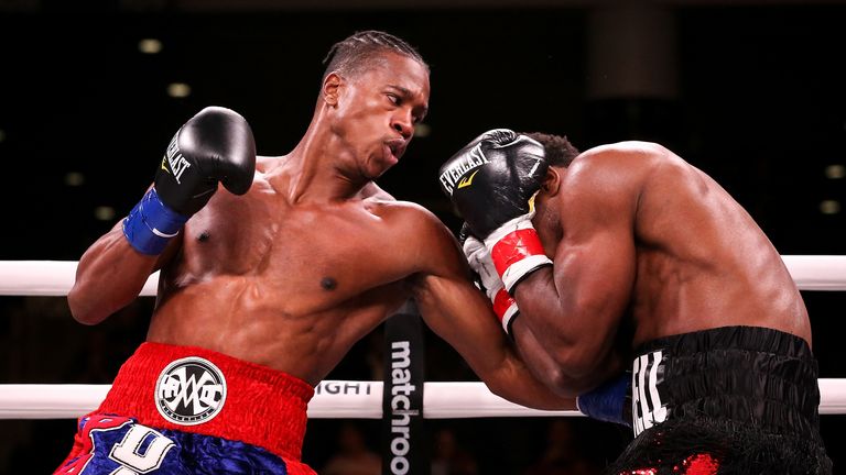 Patrick Day (L) boxed Charles Conwell in a super-welterweight match in Chicago