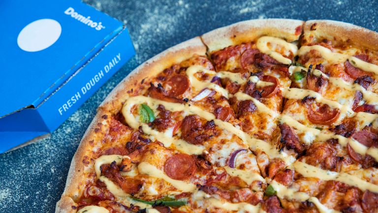 EDITORIAL USE ONLY To celebrate Valentine&#39;s Day, Domino&#39;s has introduced a new Mediterranean-inspired Catalan Chicken & Chorizo pizza to its menu, as it expects over 300,000 pizzas to be ordered for the occasion and around 500 orders a minute during the dinner time peak