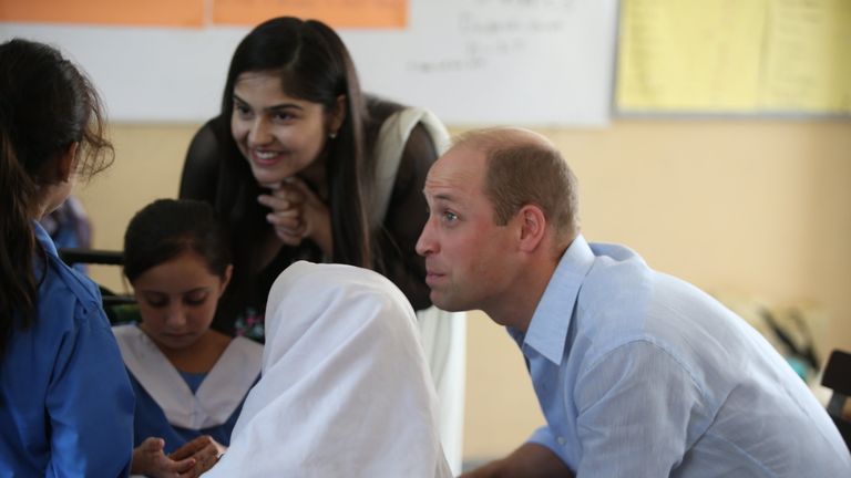 The Duke of Cambridge , Prince William accompanied by The Duchess of Cambridge Kate Middleton , VISIT a School in Islamabad today on a visit you Pakistan