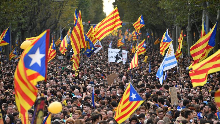 The protests are over jail sentences given to separatist politicians by Spain&#39;s Supreme Court