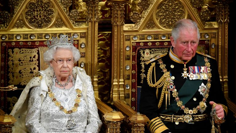 The Queen and Charles at the opening of parliament in 2019