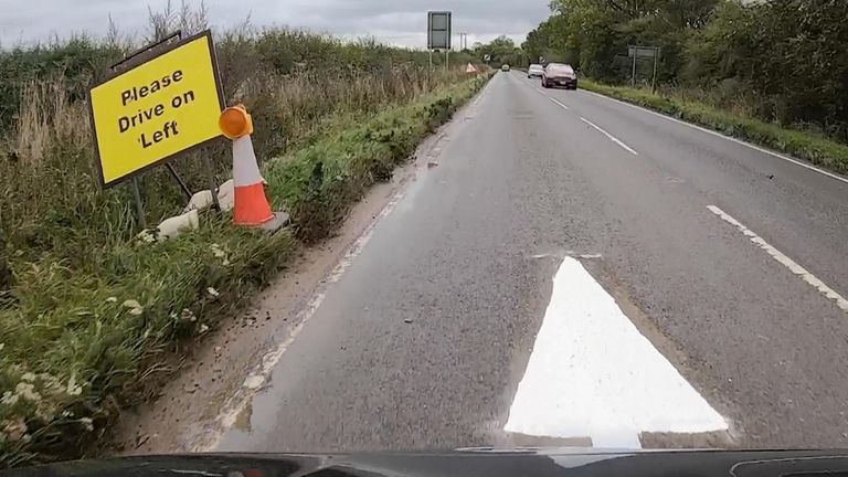 Signs have been put up outside the base reminding drivers to keep left