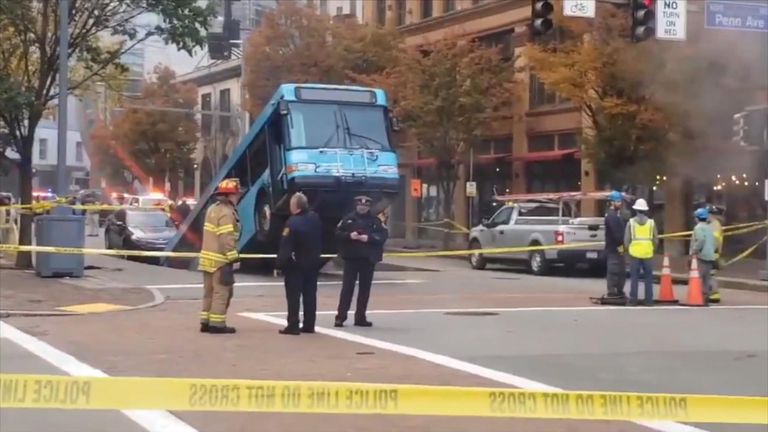 The Port Authority said there was one passenger on the bus at the time, and the individual was being treated for minor injuries.