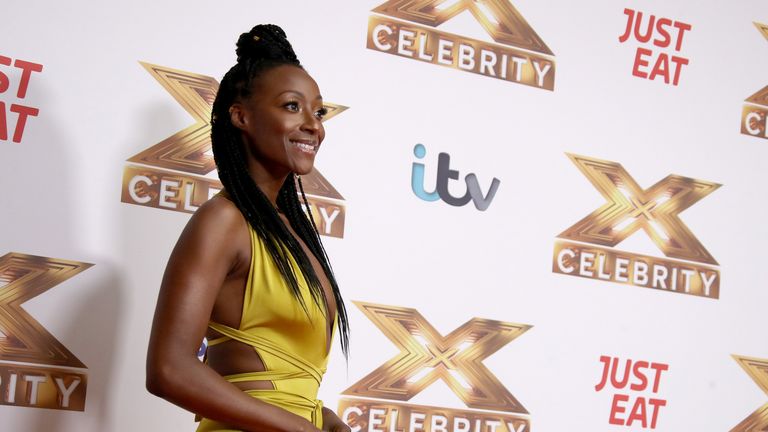 Victoria Ekanoye attends "The X Factor: Celebrity" launch photocall at The Mayfair Hotel on October 09, 2019 in London