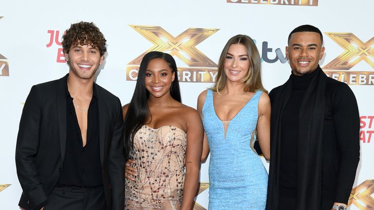 Eyal Booker, Samira Mighty, Zara McDermott and Wes Nelson attend "The X Factor: Celebrity" launch photocall at The Mayfair Hotel on October 09, 2019 in London