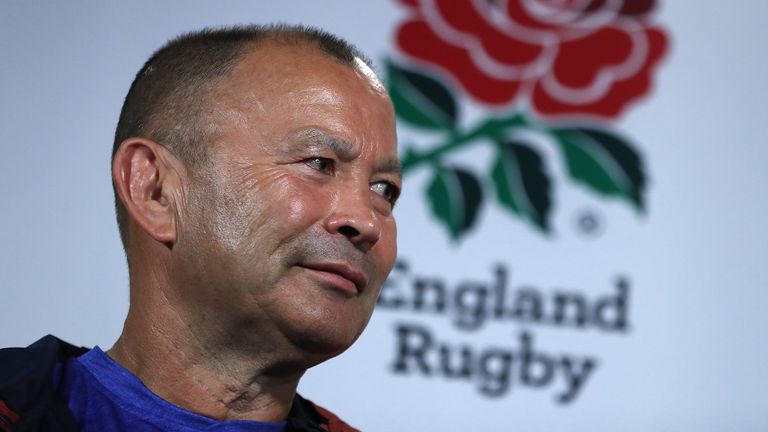 Eddie Jones, the England head coach faces the media during the England media session on October 17, 2019 in Beppu, Japan.