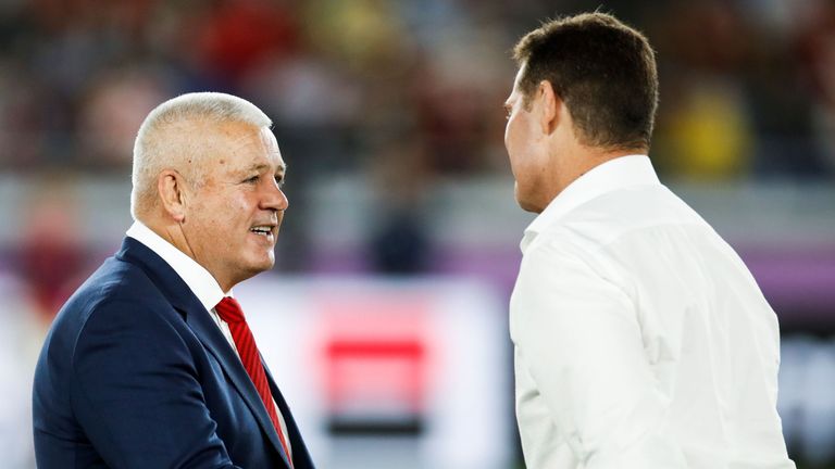 Warren Gatland and Rassie Erasmus shake hands after their World Cup semi-final clash