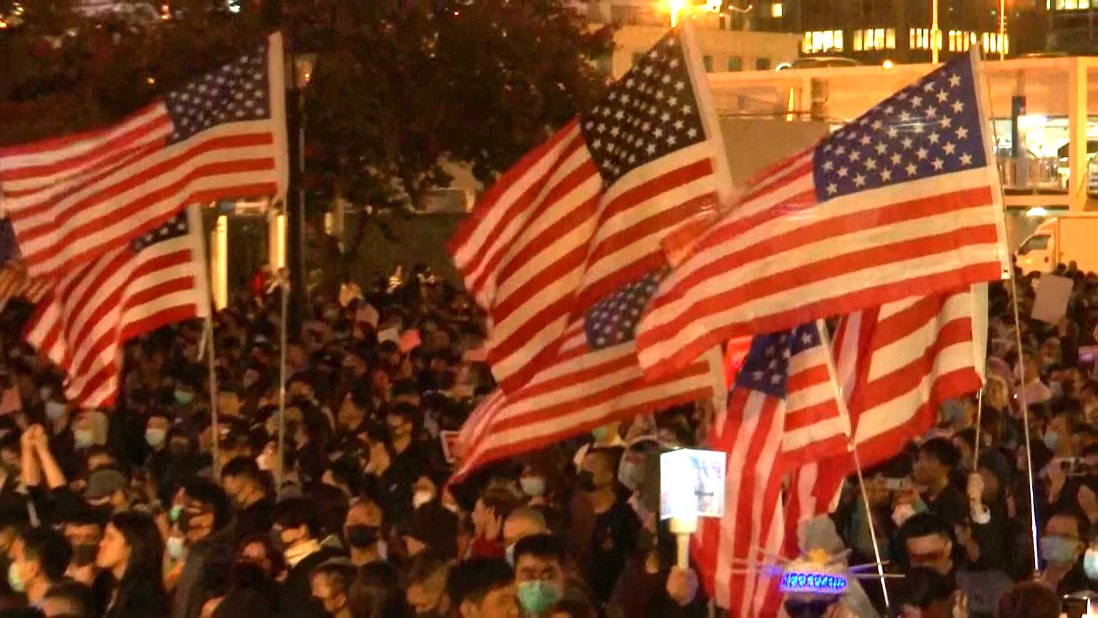 Hong Kong protesters celebrate after Trump signs bill backing their civil rights