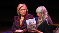 Hillary Clinton (left) talking to Mary Beard at the Southbank Centre in London at the launch of Gutsy Women: Favourite Stories of Courage and Resilience a book by Chelsea Clinton and Hillary Clinton about women who have inspired them