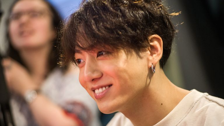 NEW YORK, NY - APRIL 12: (EXCLUSIVE COVERAGE) Jungkook of BTS visit The Elvis Duran Z100 Morning Show at Z100 Studio on April 12, 2019 in New York City. (Photo by Steve Ferdman/Getty Images for Elvis Duran)