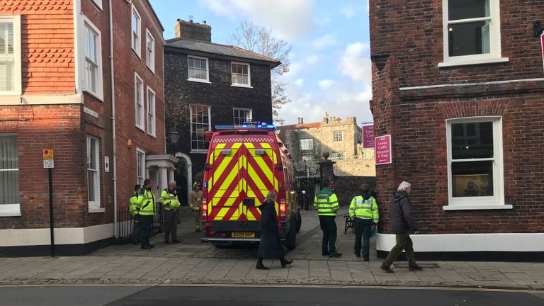 Firefighters and a hazardous area response team are at the scene of a reported wall collapse at an 11th century castle. Ambulances and police are also currently at the scene in Lewes, East Sussex.