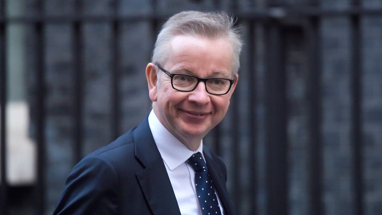 LONDON, ENGLAND - OCTOBER 2: Chancellor of the Duchy of Lancaster Michael Gove arrives at 10 Downing Street on October 2, 2019 in London, England. The UK government prepares to formally submit its finalised Brexit plan to the EU today. The offer replaces the Northern Irish Backstop with border, customs and regulatory checks lasting until 2025. The government are operating a skeleton front bench at Parliament whilst also attending conference in Manchester after being denied a recess. (Photo by Peter Summers/Getty Images)