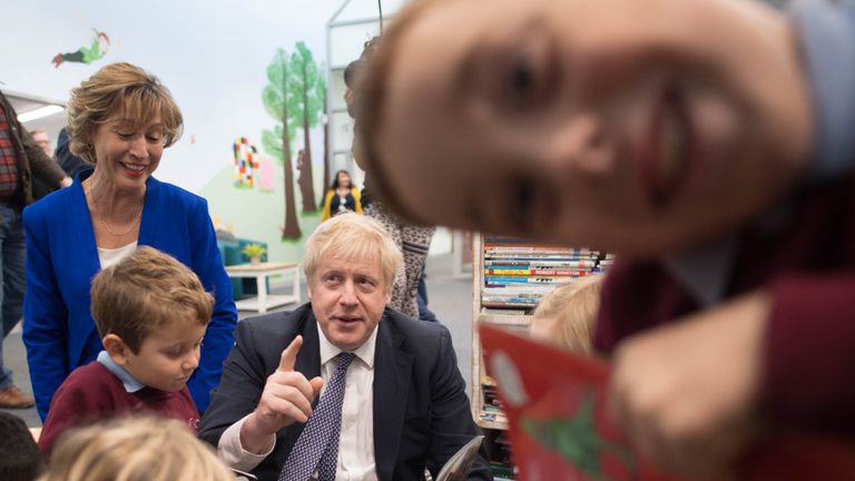 Prime Minister Boris Johnson during a visit to West Monkton CEVC Primary School in Bathpool, Taunton, Somerset, whilst General Election campaigning in the South West.