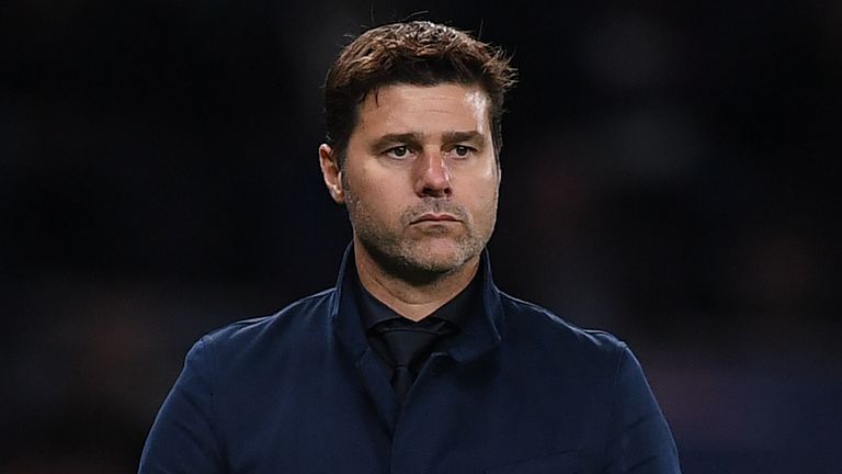 Tottenham Hotspur&#39;s Argentinian head coach Mauricio Pochettino reacts on the touchline after his team concede their seventh goal during the UEFA Champions League Group B football match between Tottenham Hotspur and Bayern Munich at the Tottenham Hotspur Stadium in north London, on October 1, 2019. - Bayern won the game 7-2. (Photo by DANIEL LEAL-OLIVAS / AFP) (Photo by DANIEL LEAL-OLIVAS/AFP via Getty Images)