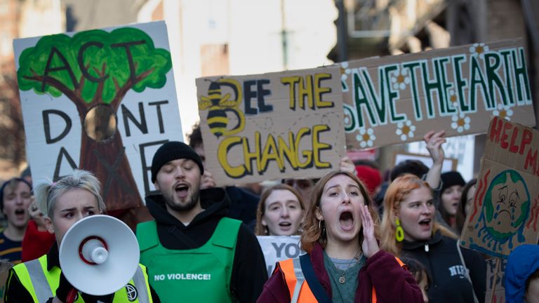 Protesters in Leeds, as tens of thousands of children across the UK bunked off school as part of a global climate strike.