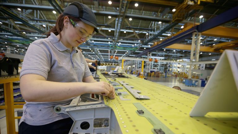 An Airbus A380 wing is seen during construction at the Airbus SAS factory on November 7, 2013 in Broughton, United Kingdom. The Airbus wing plant assembles the wings for all Airbus civil aircraft, including the new A350 XWB. 