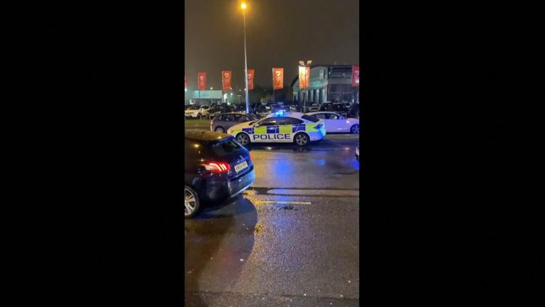 Police arrive at an entertainment complex in Birmingham after reports of people with machetes. Pic: @Yuuvvii