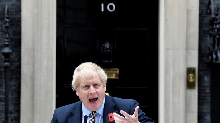 Boris Johnson makes a statement to announce the general election at Downing Street 