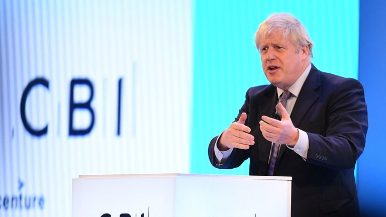 Boris Johnson speaking at the CBI conference