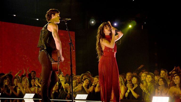 Camila Cabello and Shawn Mendes perform at the American Music Awards