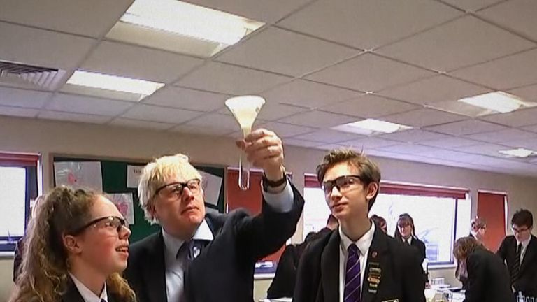 Boris Johnson tries his hand at a little chemistry experiment