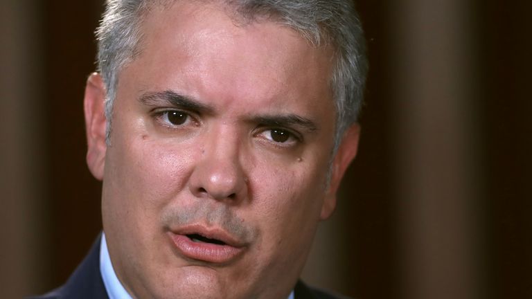 Colombia&#39;s President Ivan Duque announces the death of Luis Antonio Quintero, leader of the crime gang "Los Pelusos", during statements to journalists in Washington, U.S., September 27, 2019. Courtesy of Colombian Presidency/Handout via REUTERS ATTENTION EDITORS - THIS IMAGE WAS PROVIDED BY A THIRD PARTY