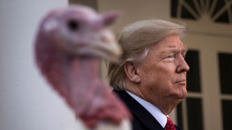 Mr Trump gave a presidential pardon to Butter the Thanksgiving turkey before flying out to Florida