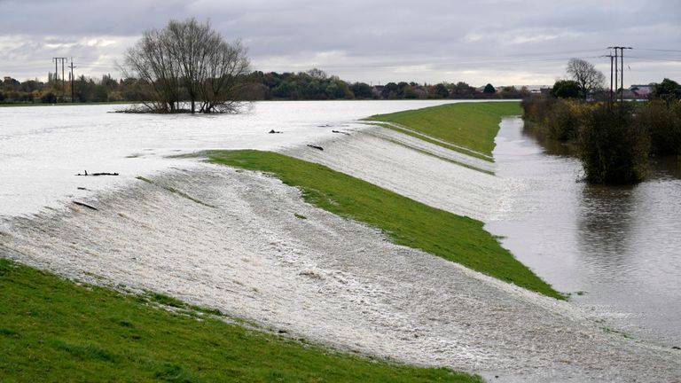 The River Don bursts its banks in Barnby Dun, near Doncaster