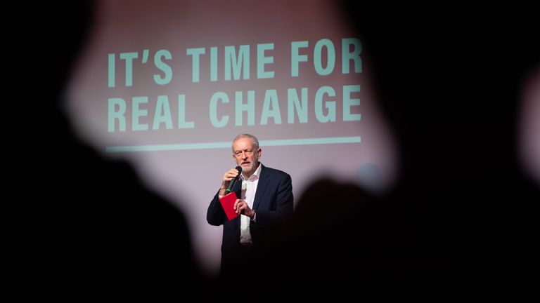 Jeremy Corbyn at the launch of the party&#39;s youth manifesto at the Loughborough Students&#39; Union
